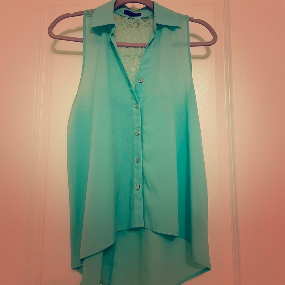 Aqua High Low Button Up Top